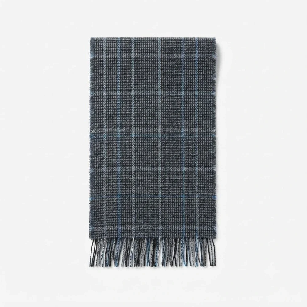 Harris Tweed Wool Scarf Blue Gray Plaid Hand Woven Scotland 57x10
